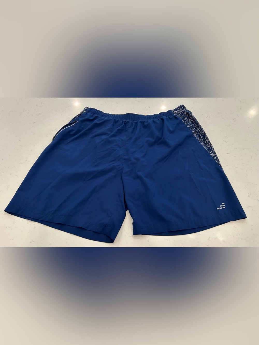 BCG Mens Large Running Shorts Blue Athletic Gym Workout Lined Zip Pocket Active